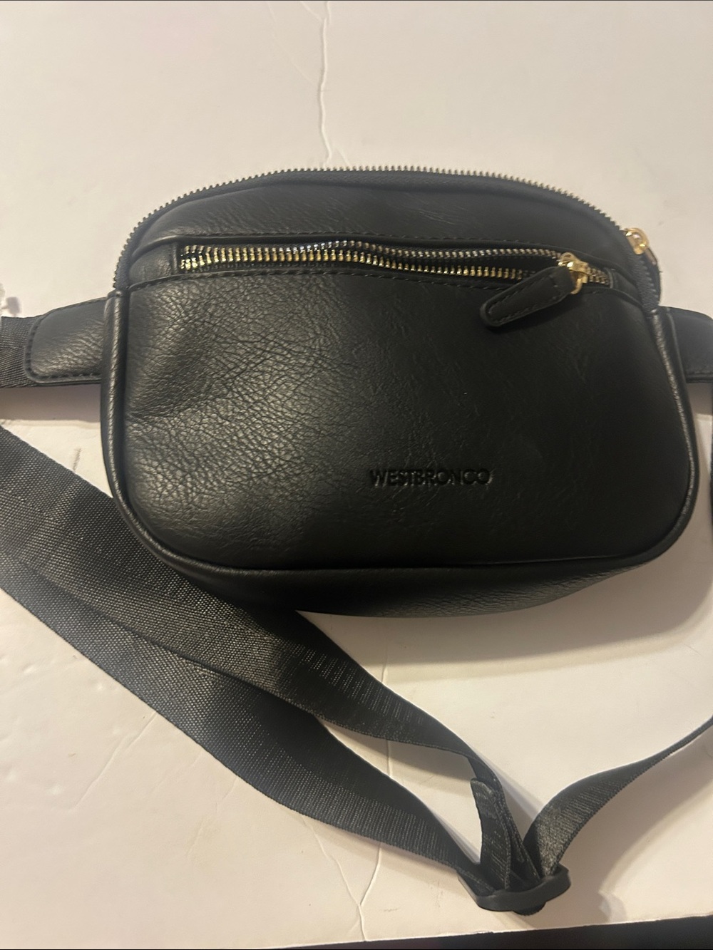 Black Leather Belt Bag with Gold Hardware